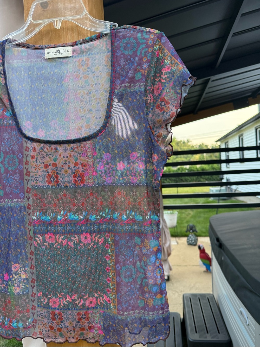 NATURAL LIFE Multicolor Floral Patchwork Scoop Neck Short Sleeve Top - Picture 8 of 11